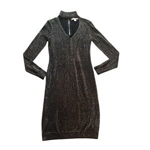 Michael Kors long sleeve black chrome turtleneck designer sweater dress